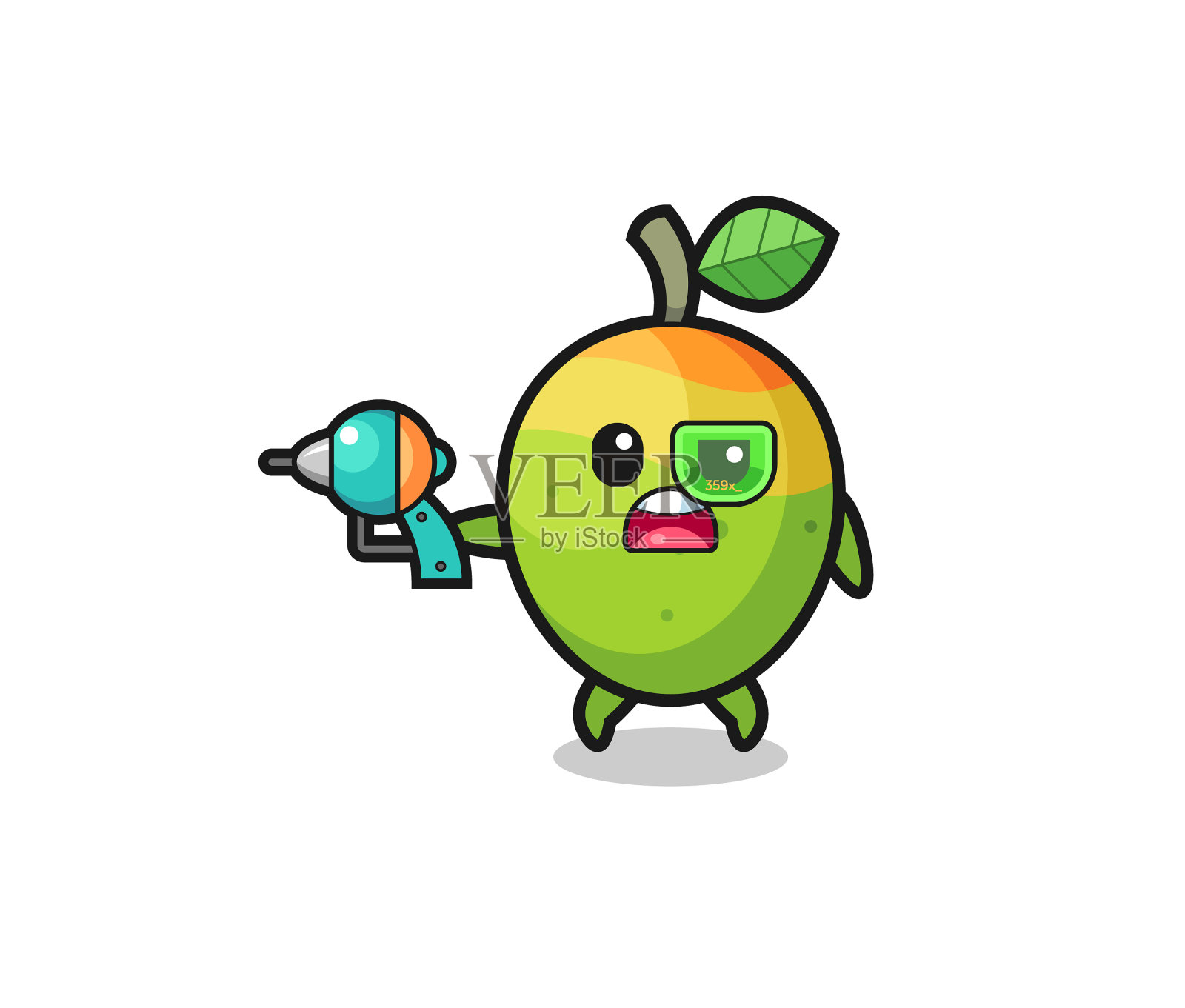 拿着未来枪的可爱芒果设计元素图片