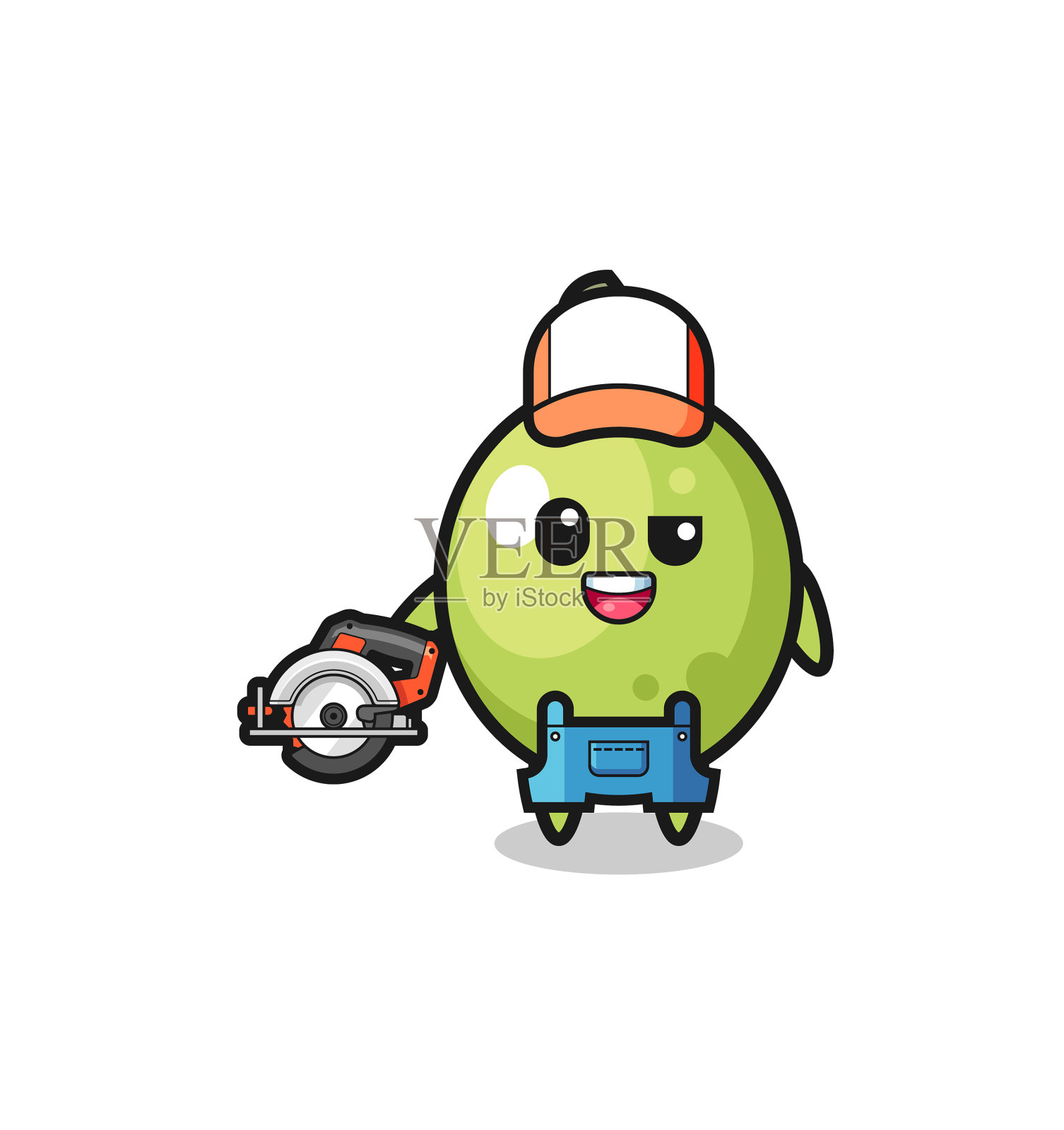 木工橄榄吉祥物手持圆锯设计元素图片