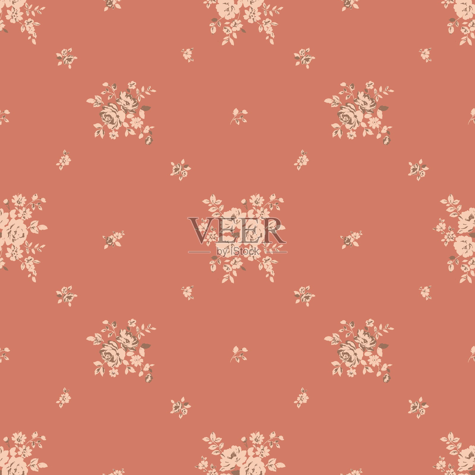 凹槽风格复古最小小花图案插画图片素材