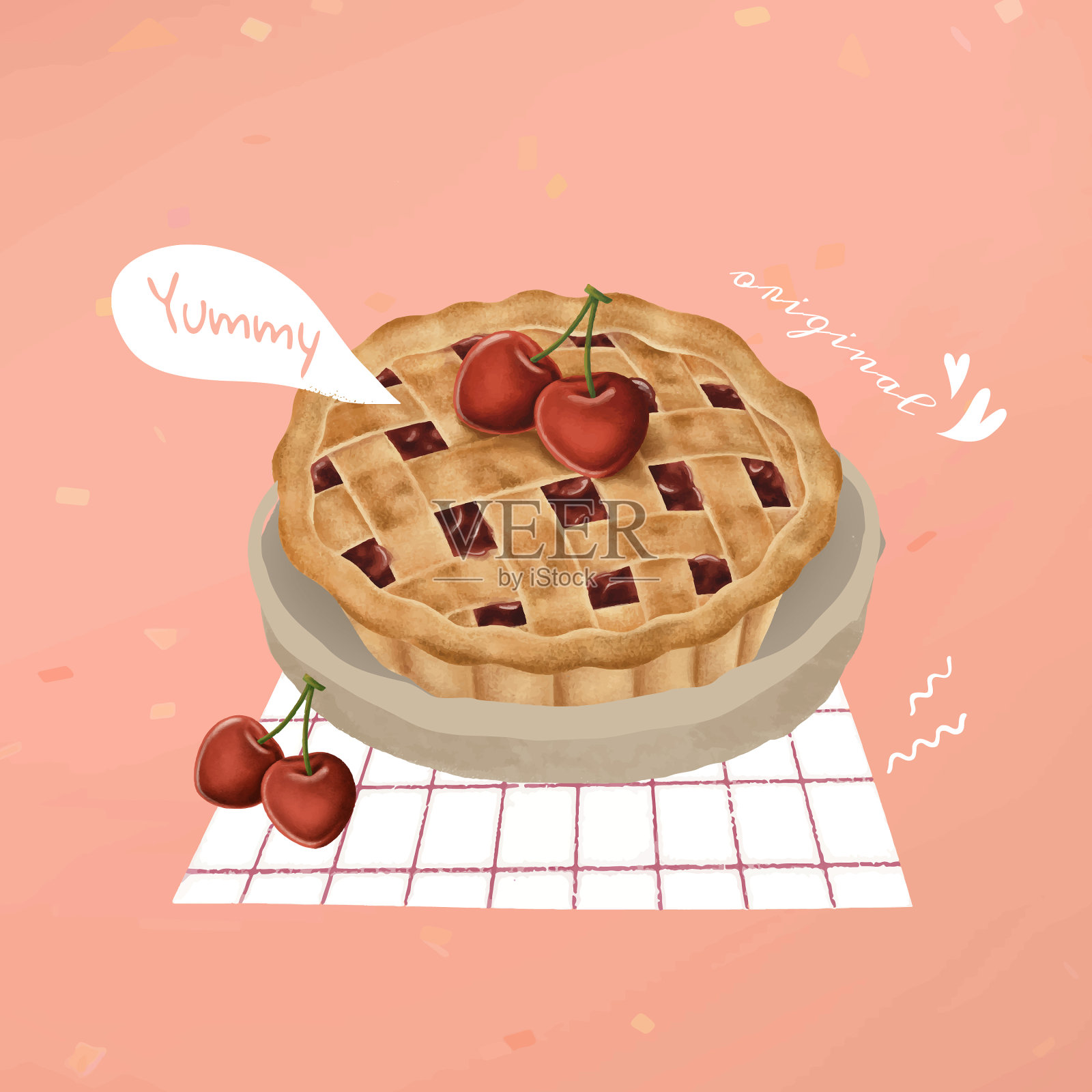 手绘樱桃派插画图片素材