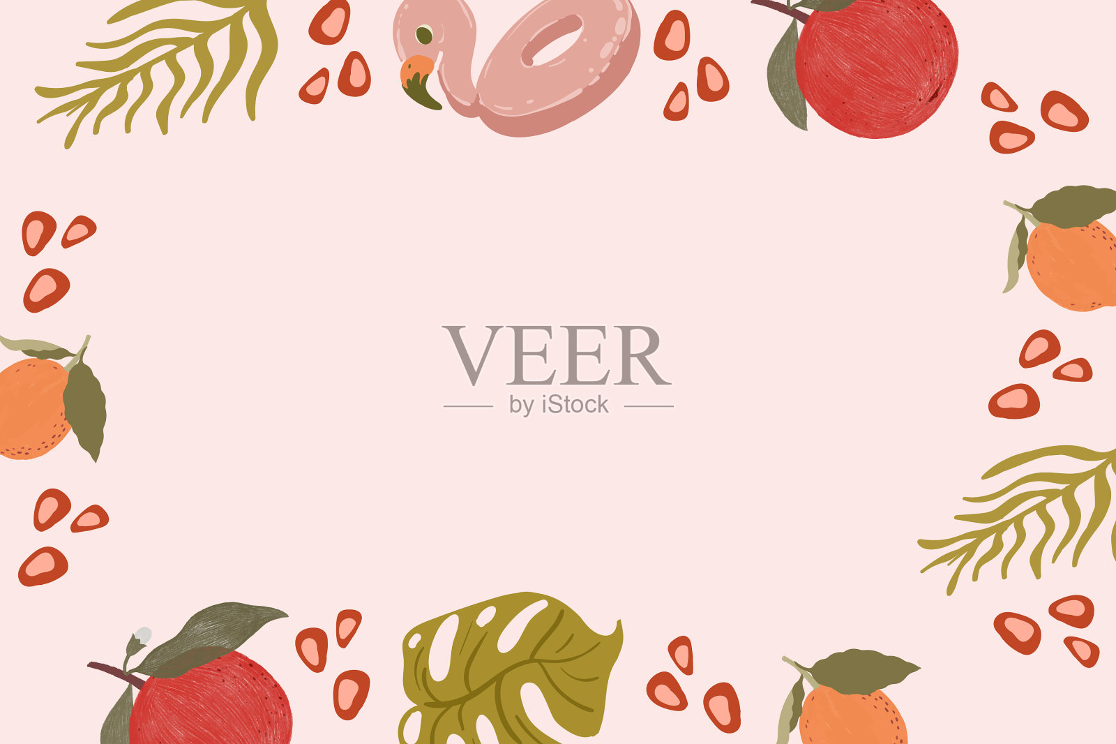 热带夏季框架上的粉红色背景设计插画图片素材