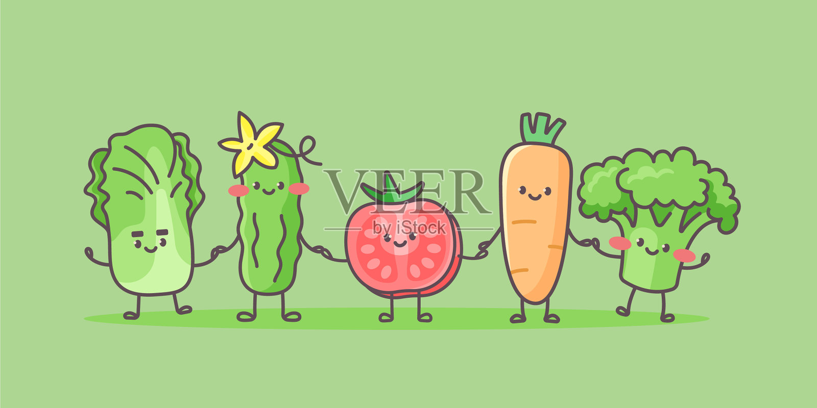 可爱的蔬菜总是齐头并进插画图片素材