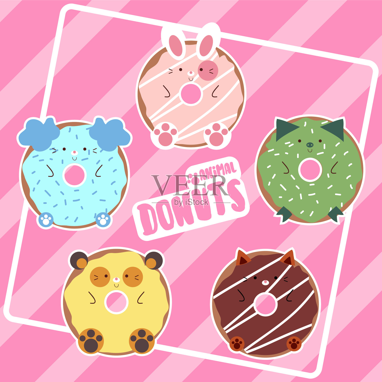 5个甜甜圈的动物插画图片素材