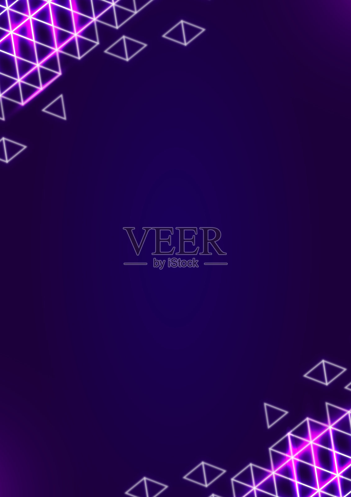 深紫色海报上的霓虹几何边框插画图片素材