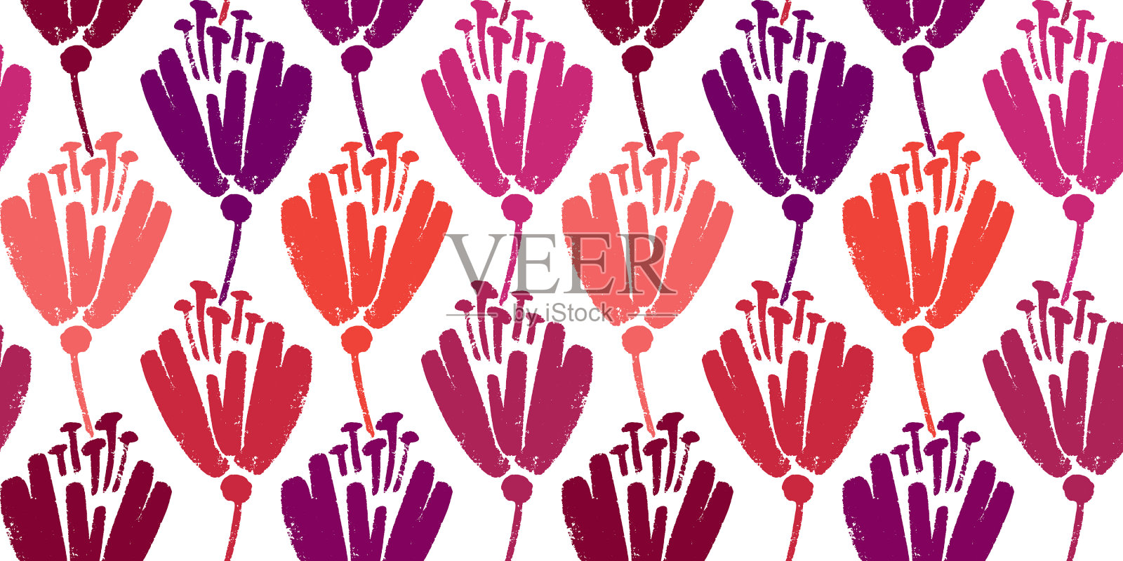 无缝图案与绘制罂粟花插画图片素材