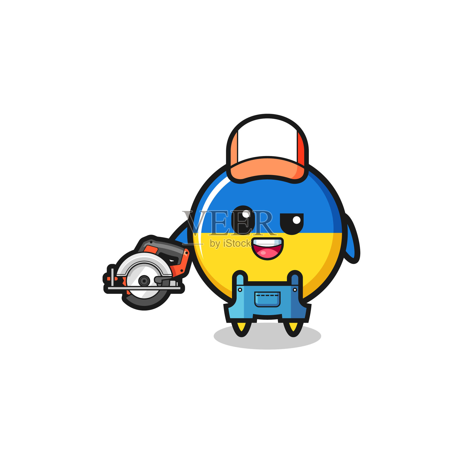 木匠拿着乌克兰国旗吉祥物的圆形设计元素图片