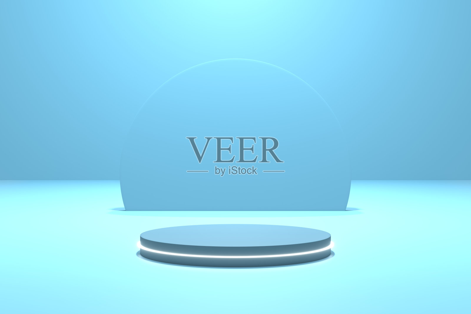 白色霓虹灯，平台蓝色场景，蓝色背景，用于传单展示产品，设计广告等照片摄影图片