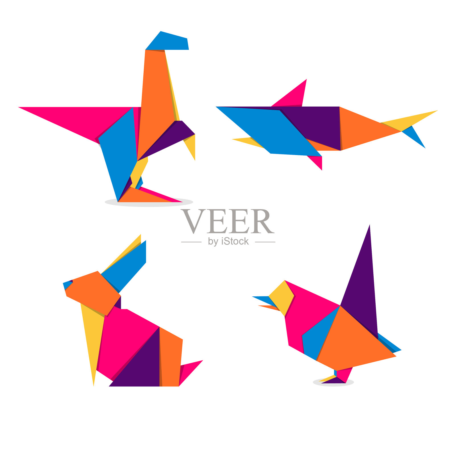 集动物折纸抽象五彩缤纷生机勃勃图标素材