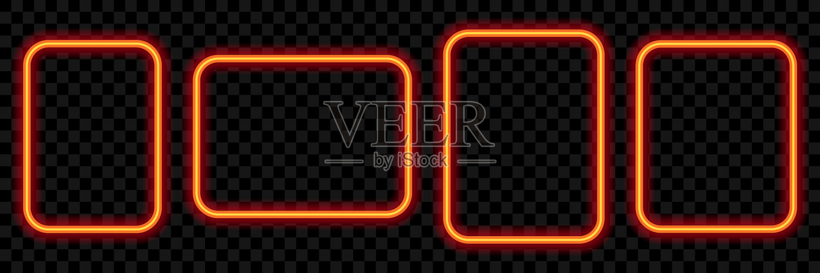 一套方形的透明霓虹灯插画图片素材