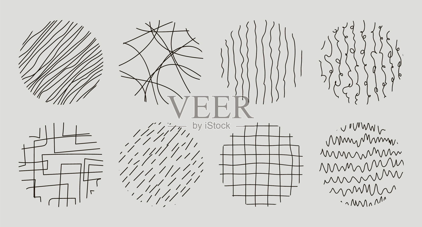 一套圆形抽象图案手绘涂鸦图标素材