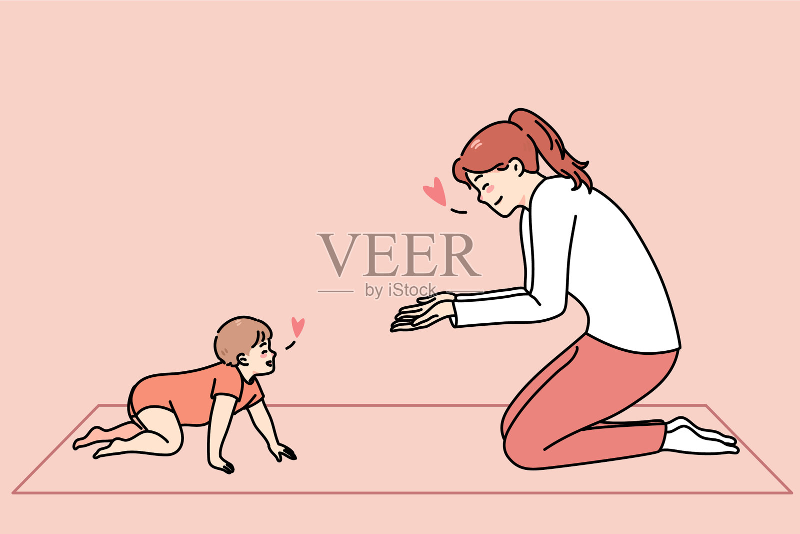 爱宝宝的妈妈在家陪宝宝玩耍插画图片素材