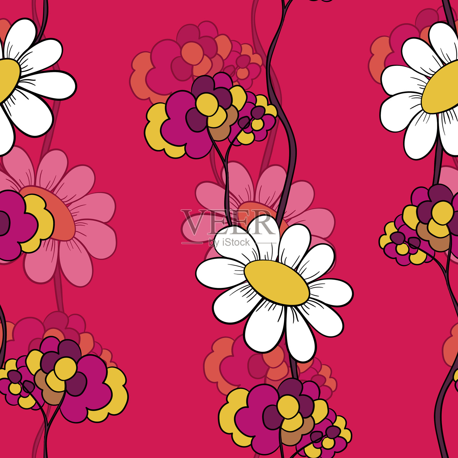 基于传统民俗的无缝花卉图案插画图片素材