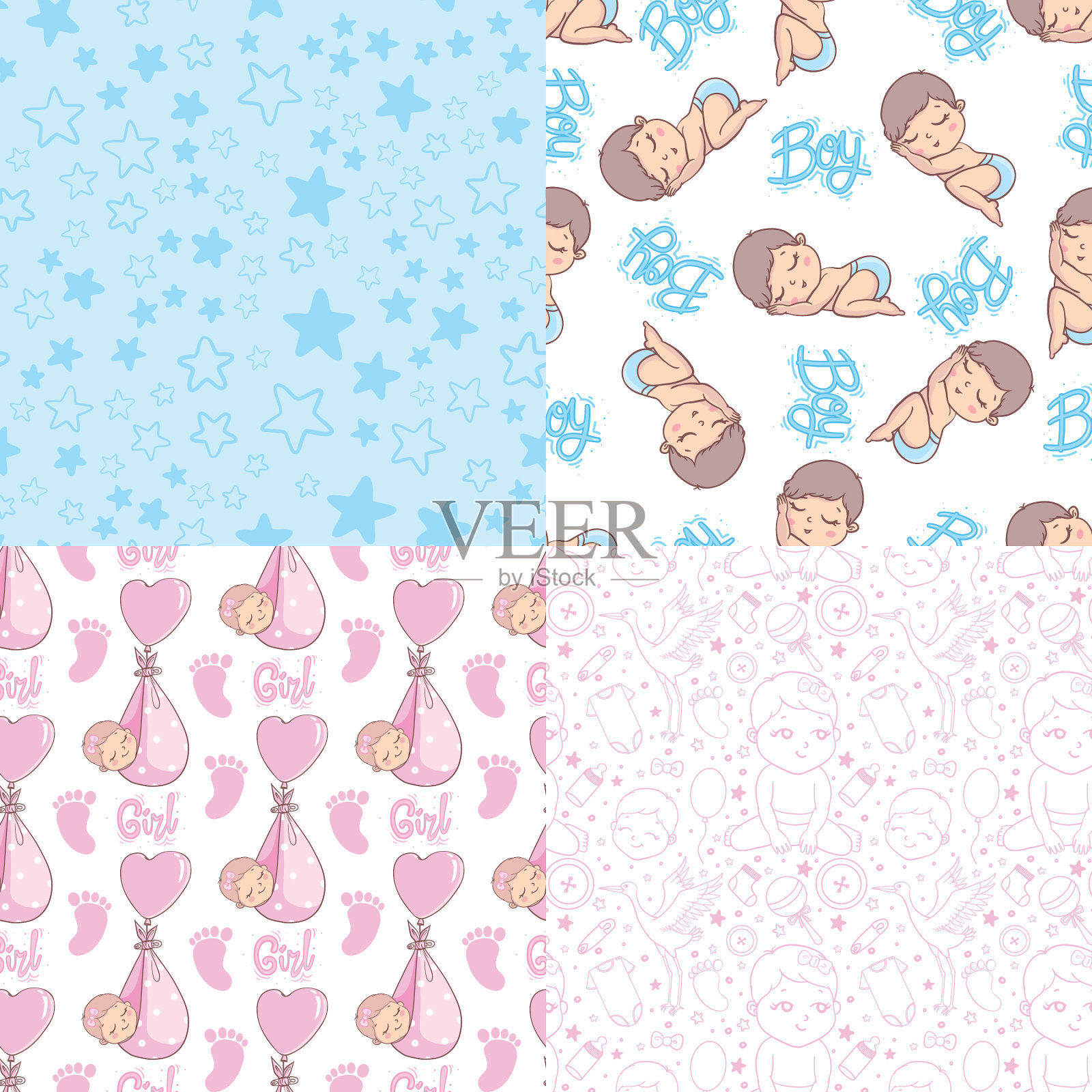 这是一套为新生儿准备的现成设计插画图片素材