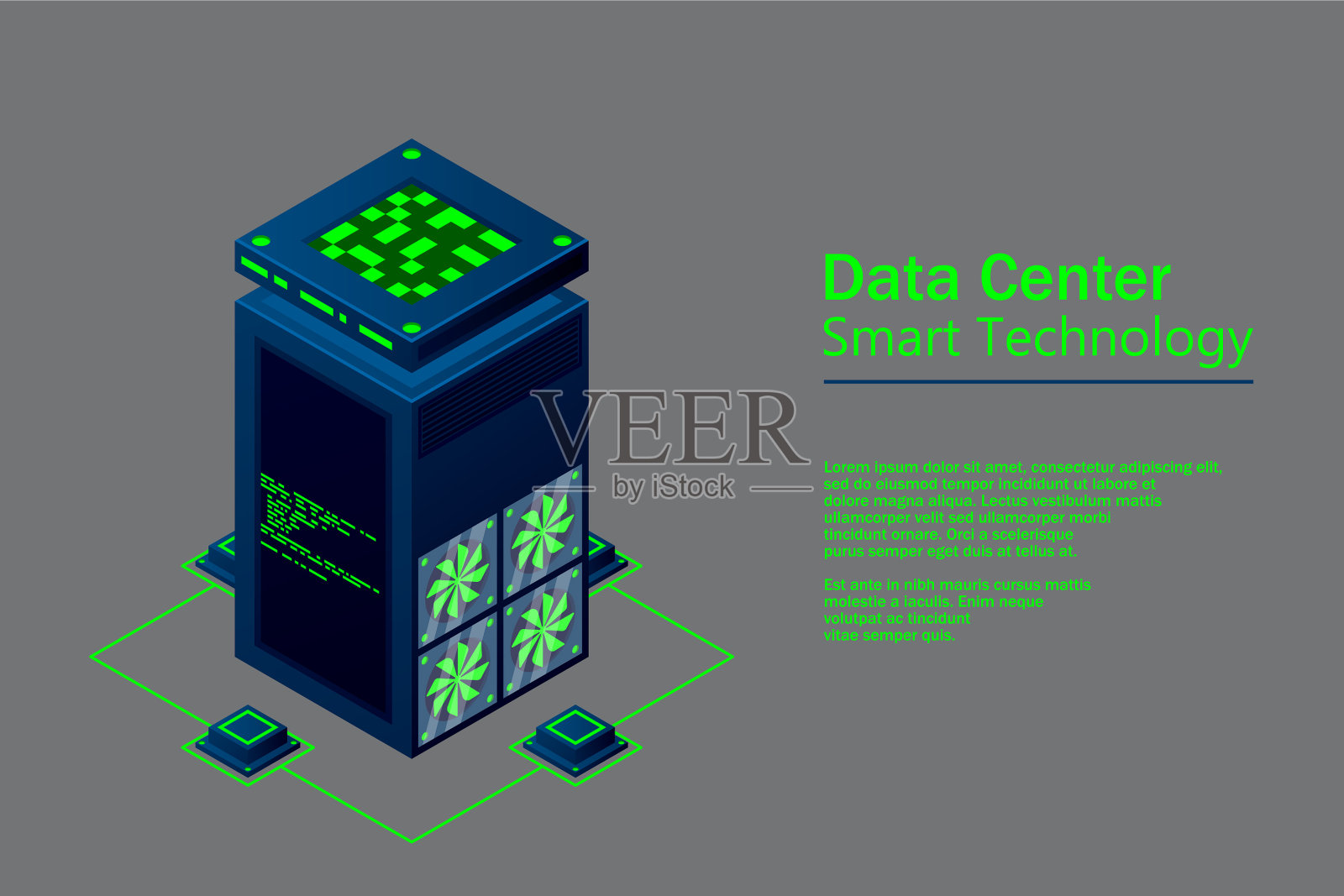 数据中心与服务器机架等距互联网插画图片素材