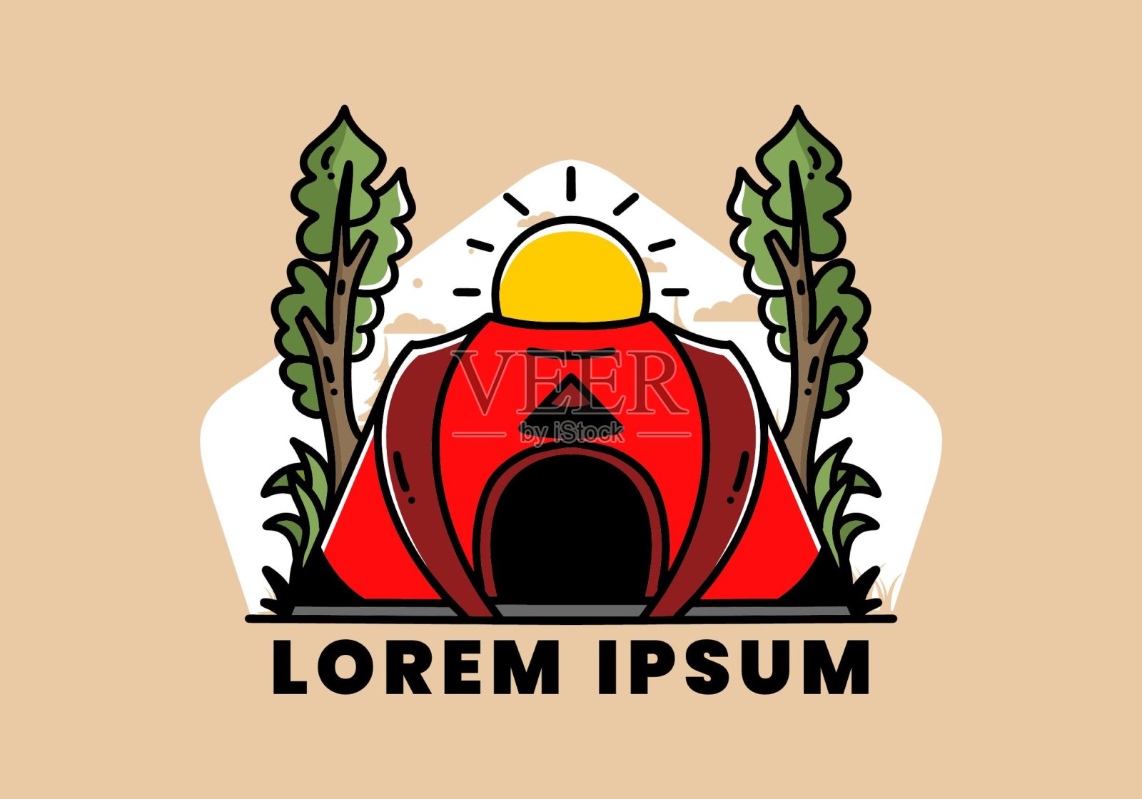 大弹出帐篷露营插图徽章设计插画图片素材