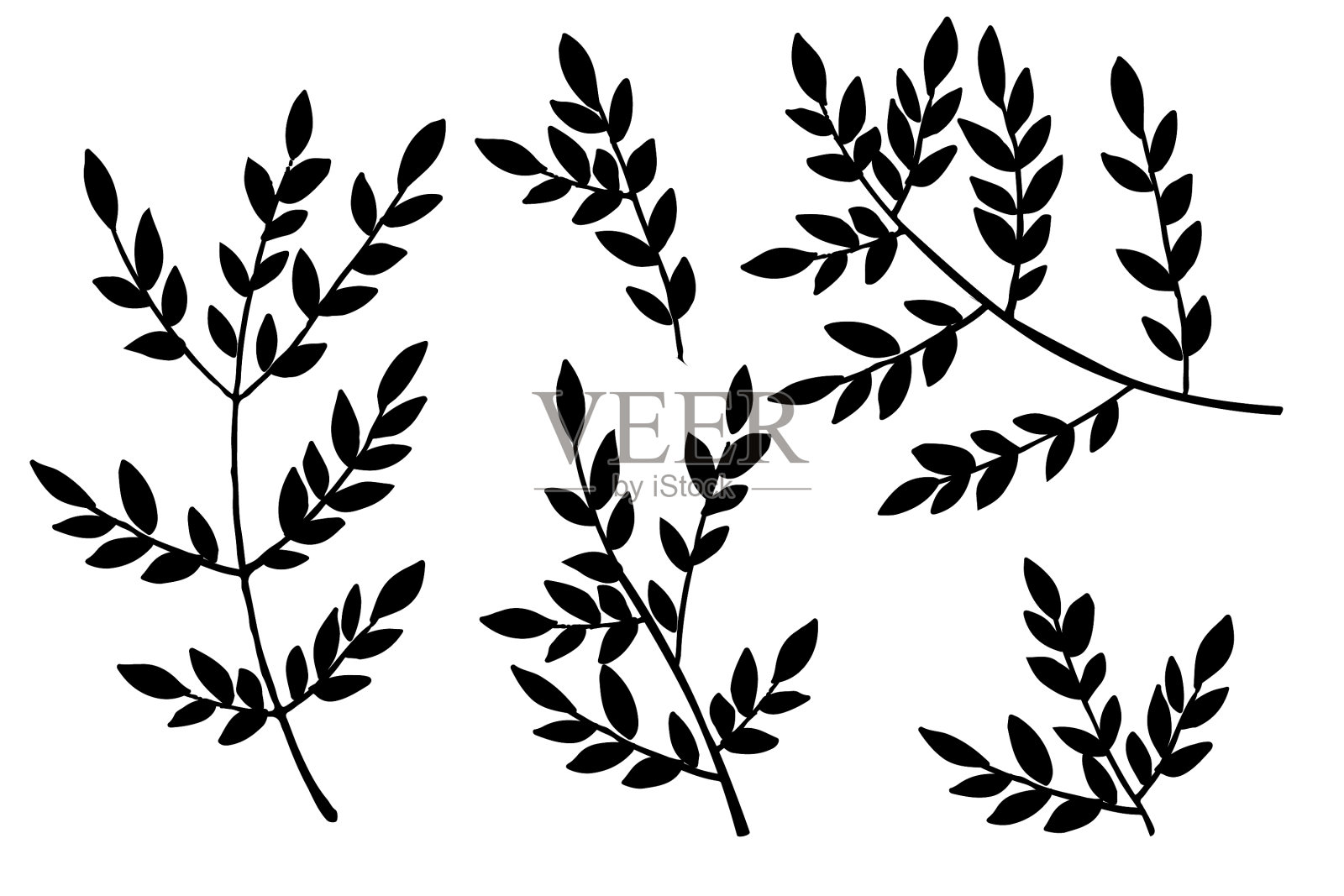 黑色剪影组手绘树枝图标素材