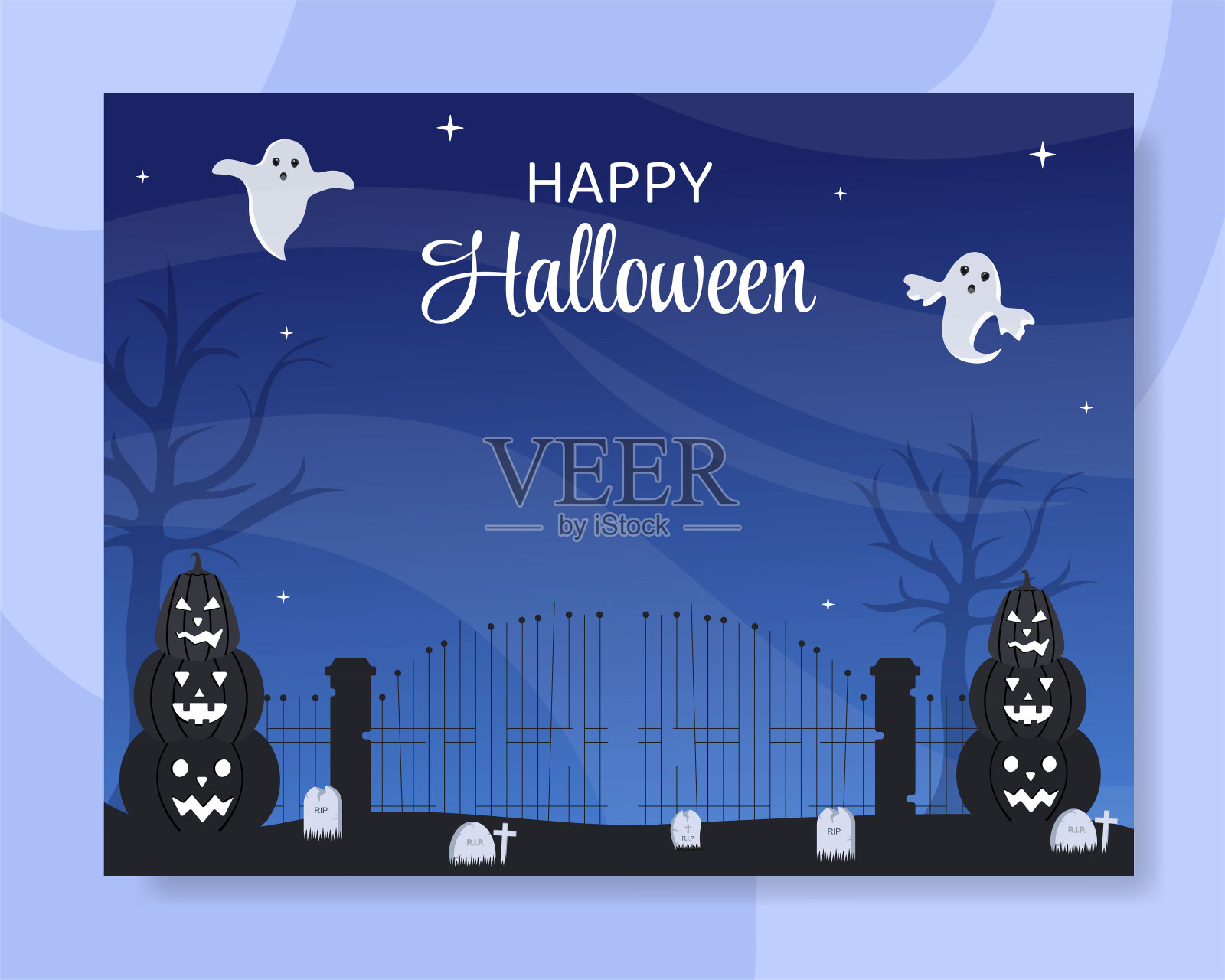 万圣节夜派对Photocall模板手绘卡通平面插图设计模板素材