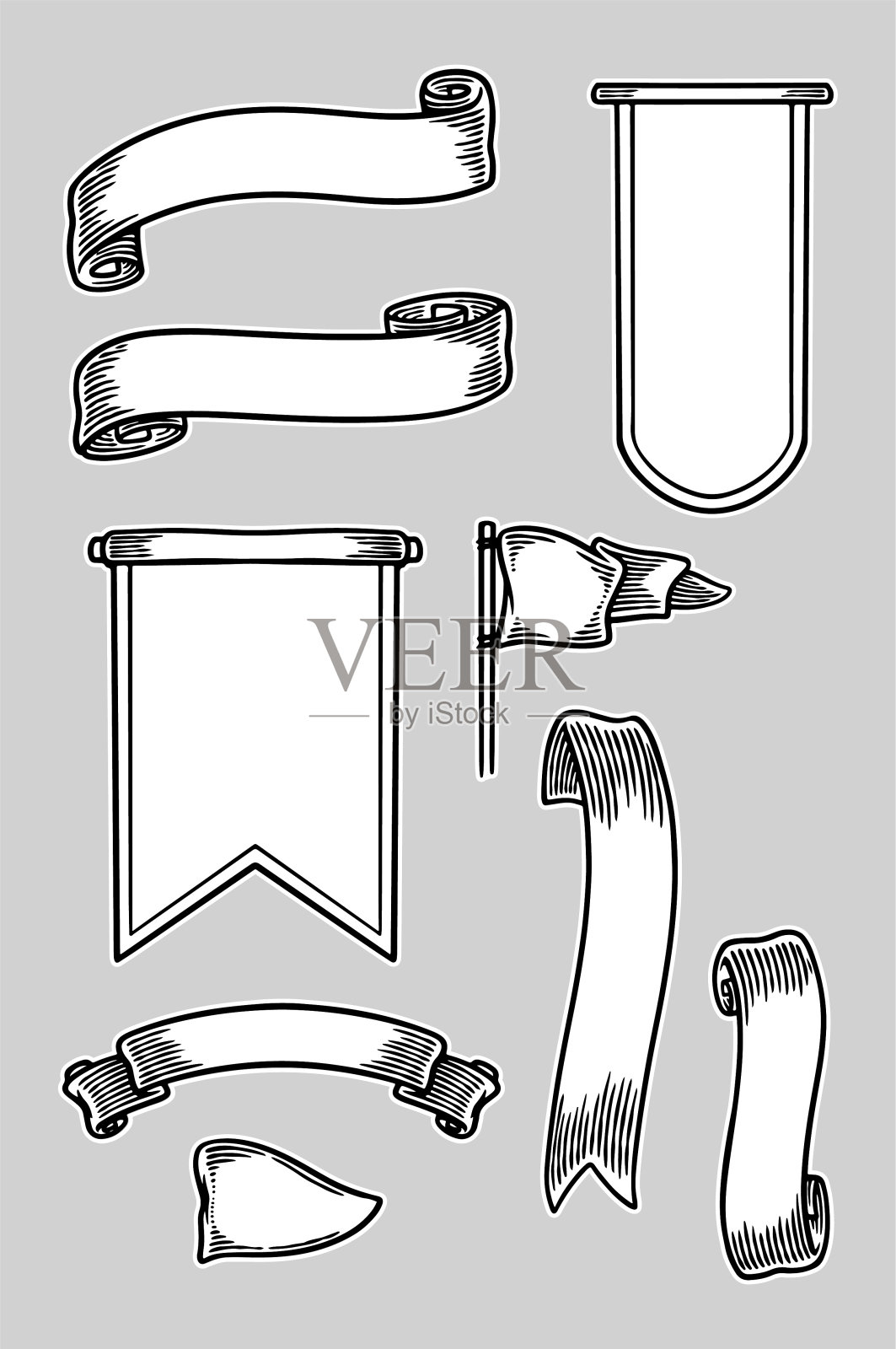 丝带横幅设置矢量插图设计元素图片