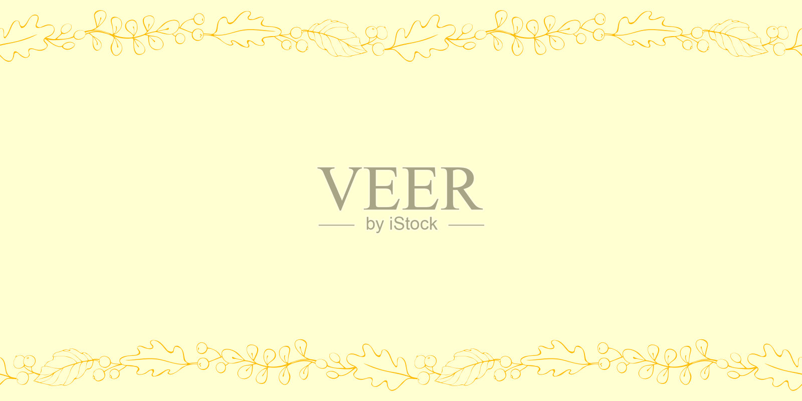 矢量背景，框架构成棕色轮廓秋叶，浆果在边缘。水平上下边，边，装饰季节性设计，感恩节主题和快乐的秋天插画图片素材