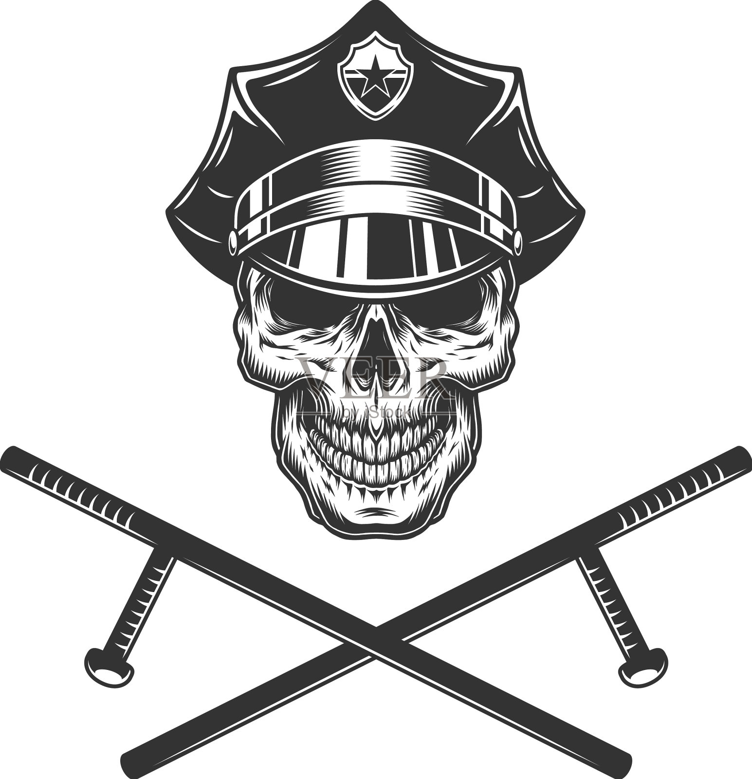 用交叉的警棍袭击警察设计元素图片