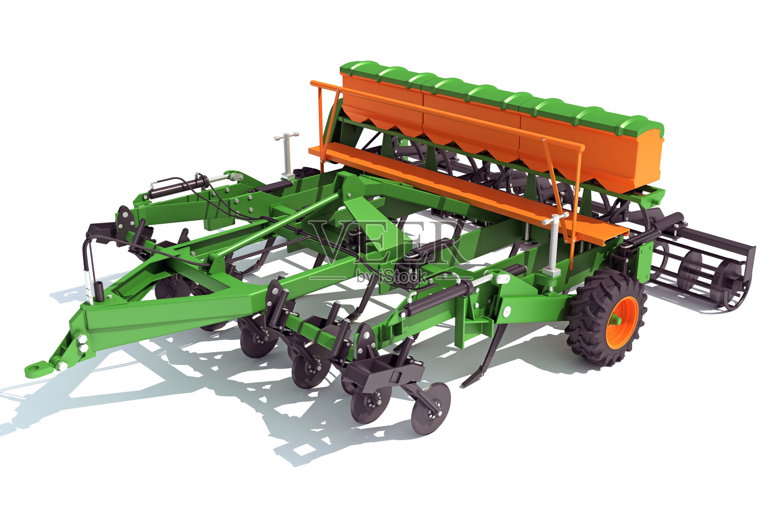 播种机圆盘耙3D渲染农场设备在白色背景照片摄影图片