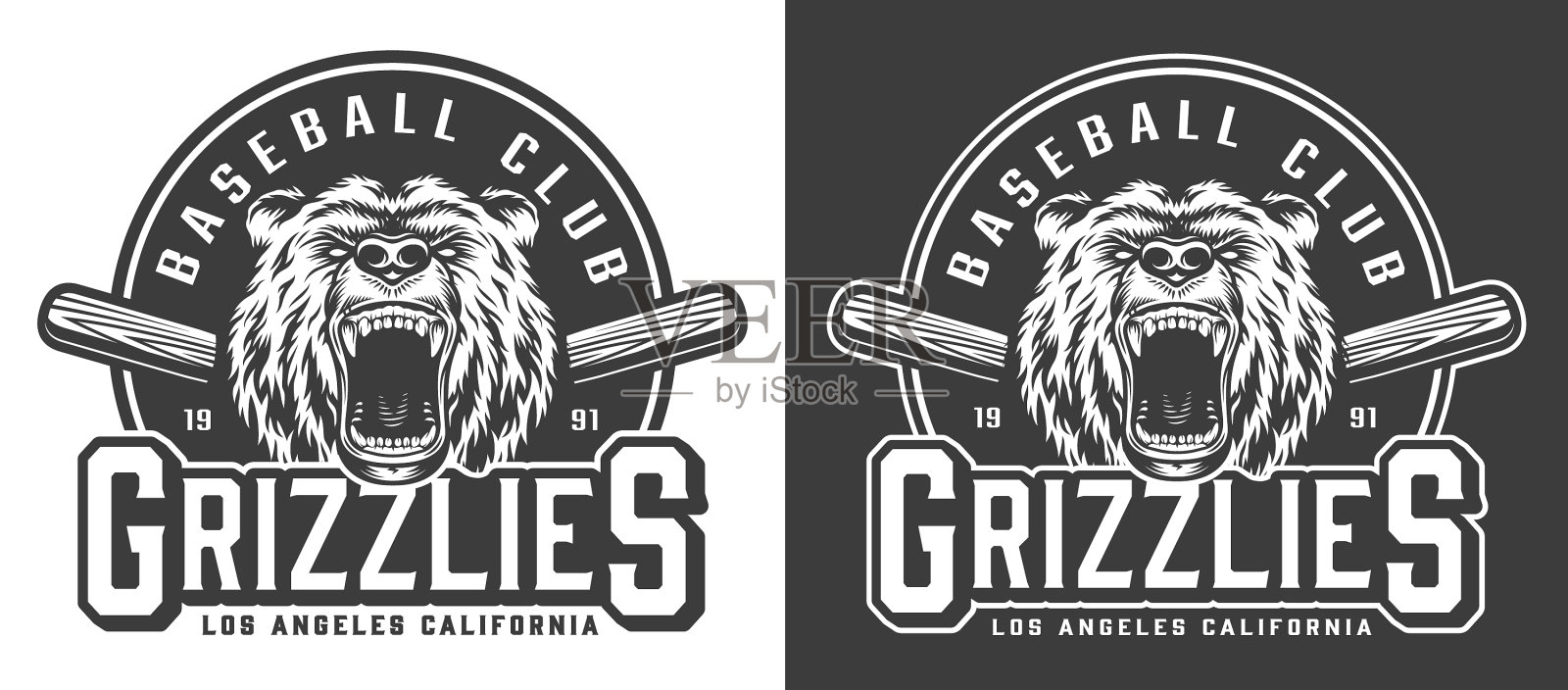 复古的单色攻击性熊吉祥物徽插画图片素材