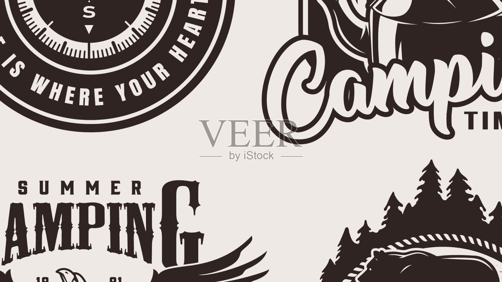 单色夏季冒险标志插画图片素材