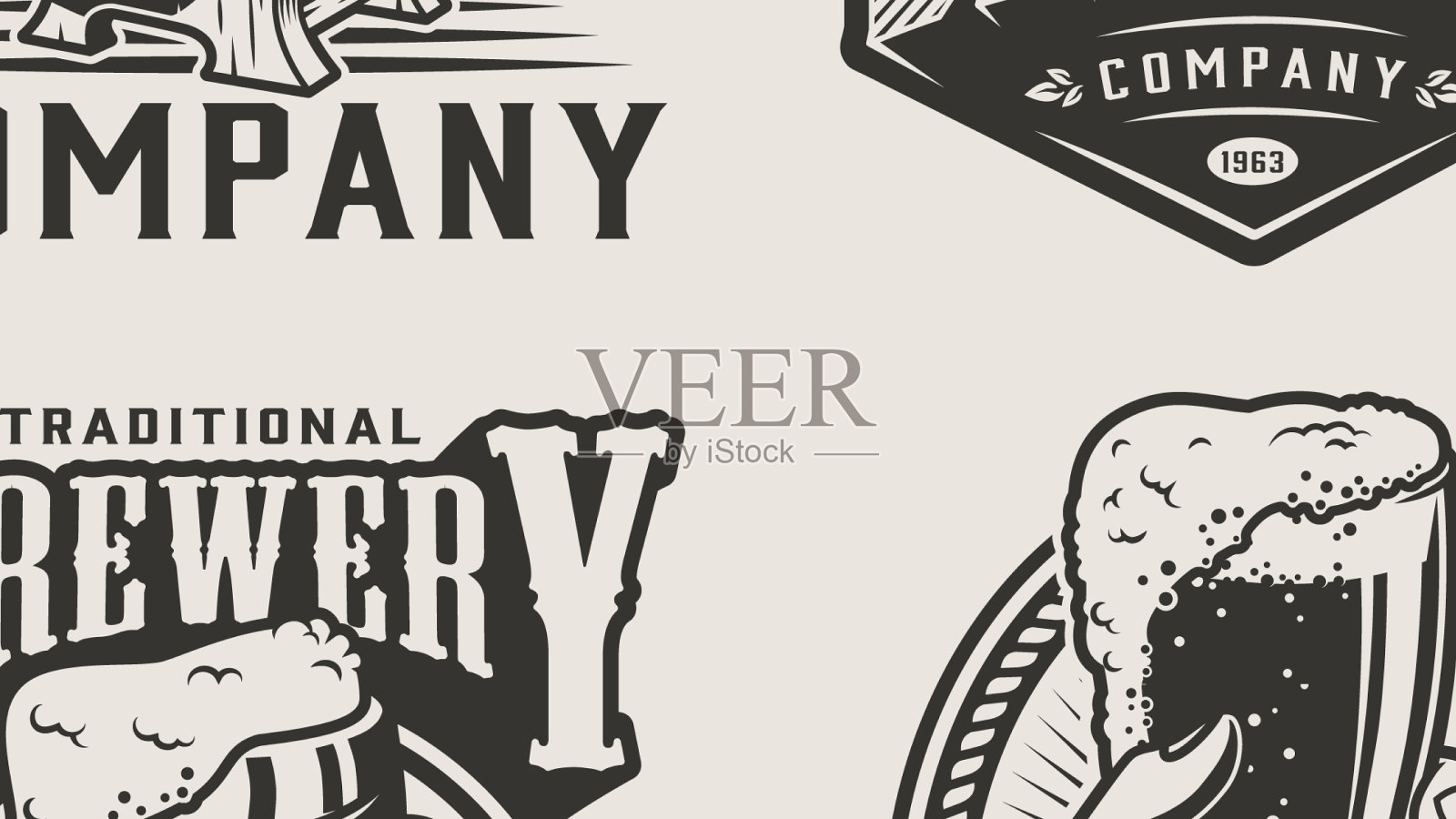 单色啤酒厂年份标志插画图片素材