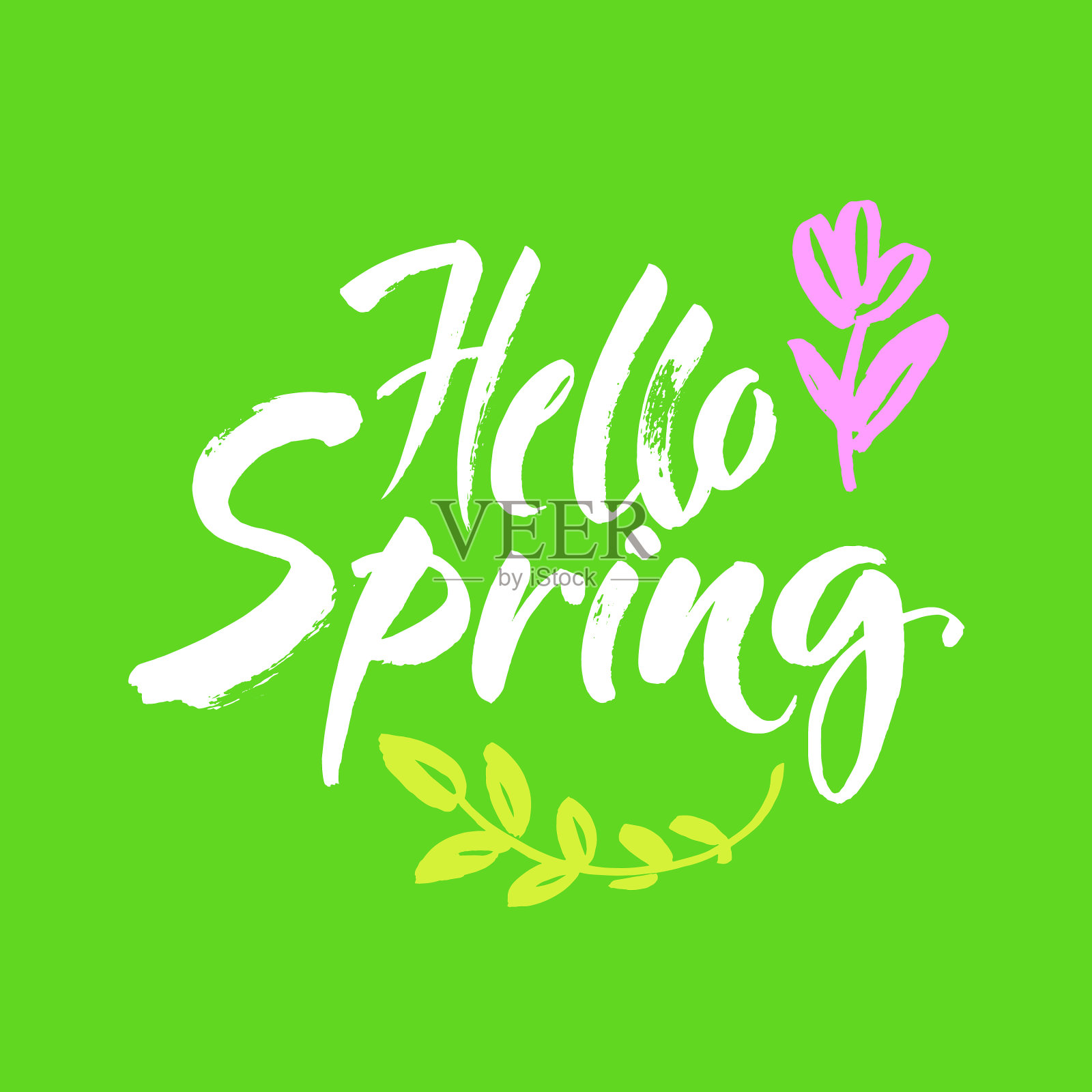 短语你好春天刷字母孤立上插画图片素材