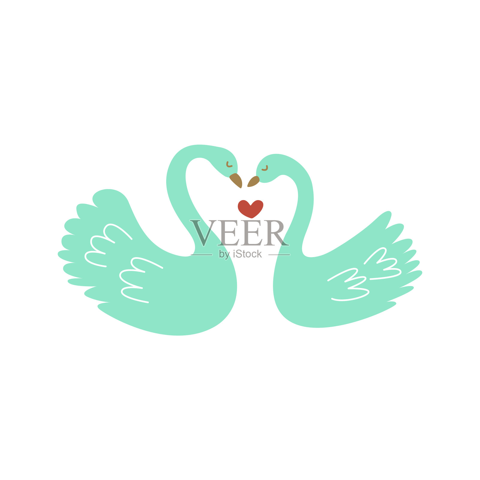 两只天鹅相爱的彩色手绘设计元素图片