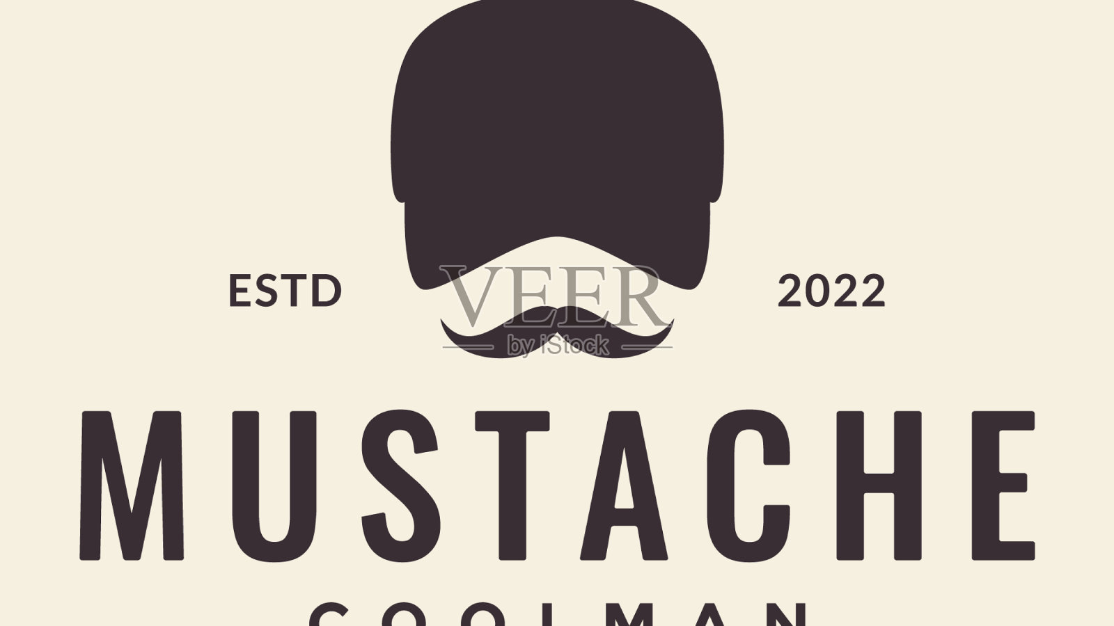 时髦的脸与胡子和帽子的标志设计插画图片素材