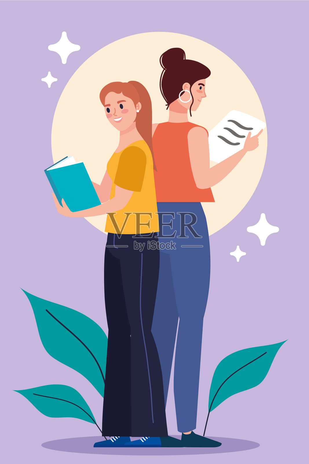 年轻女孩阅读插画图片素材