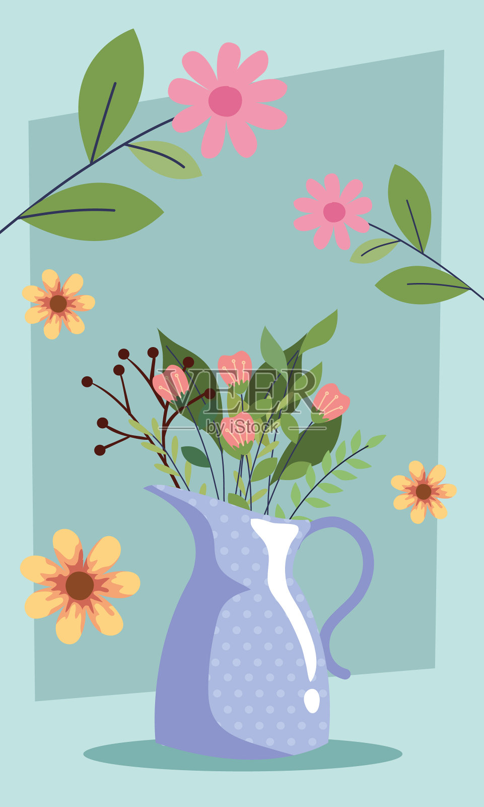 春花茶壶插画图片素材