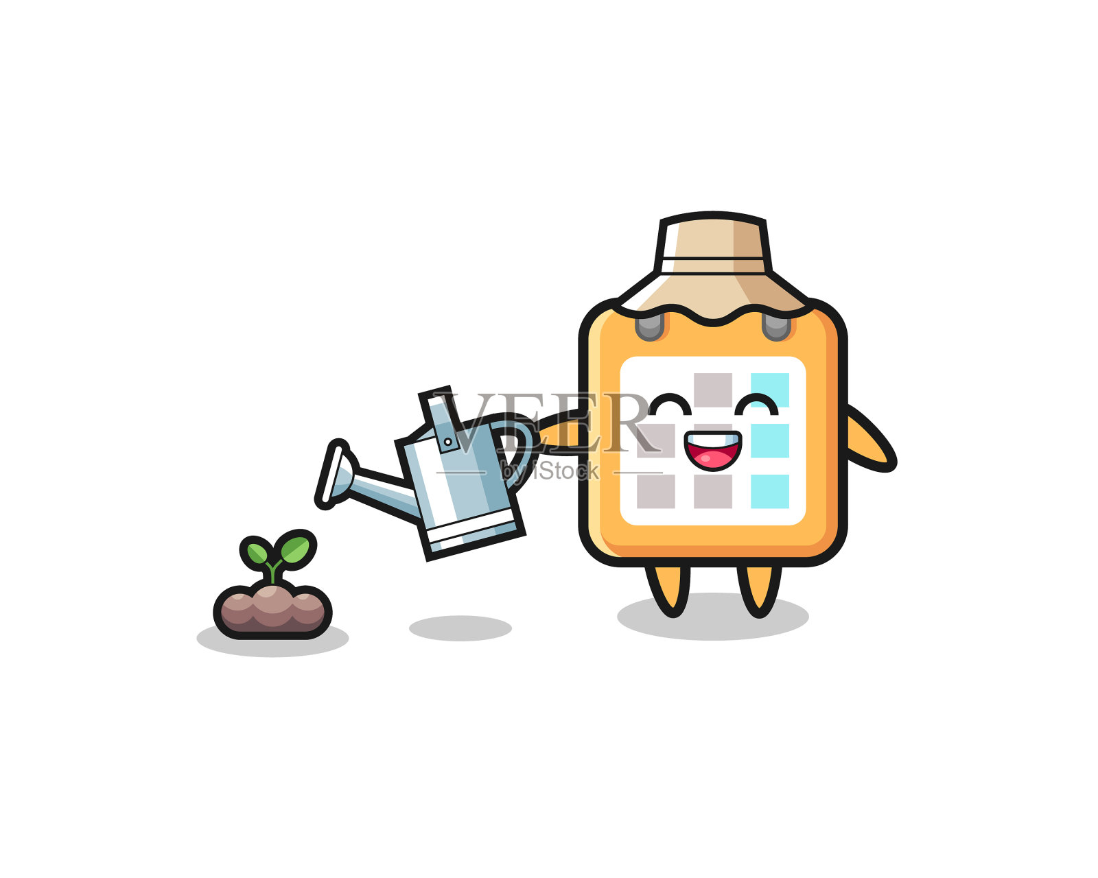 可爱日历正在浇灌植物种子设计元素图片