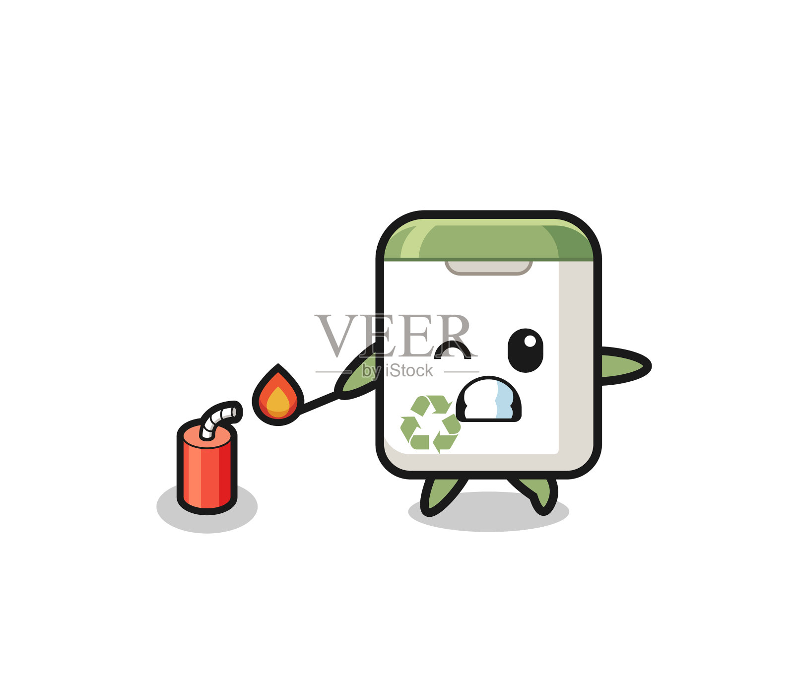 垃圾桶吉祥物玩鞭炮设计元素图片