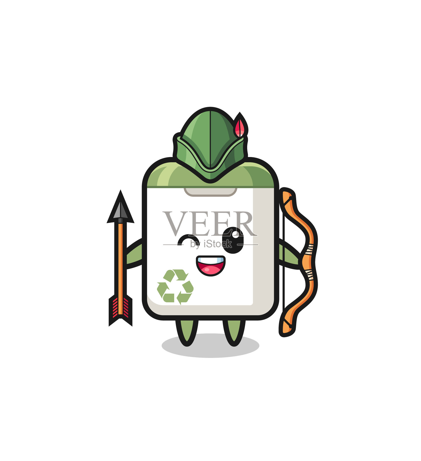 垃圾桶卡通作为中世纪射手的吉祥物设计元素图片