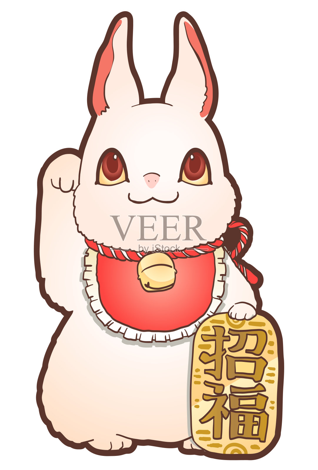 矢量插图“招手兔子”，灵感来自招手猫或“招手猫”，一个好运的魅力。推荐用于贺岁卡和新年问候。设计元素图片