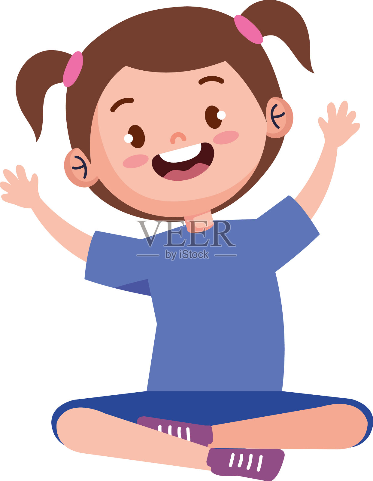 快乐的小女孩坐着设计元素图片