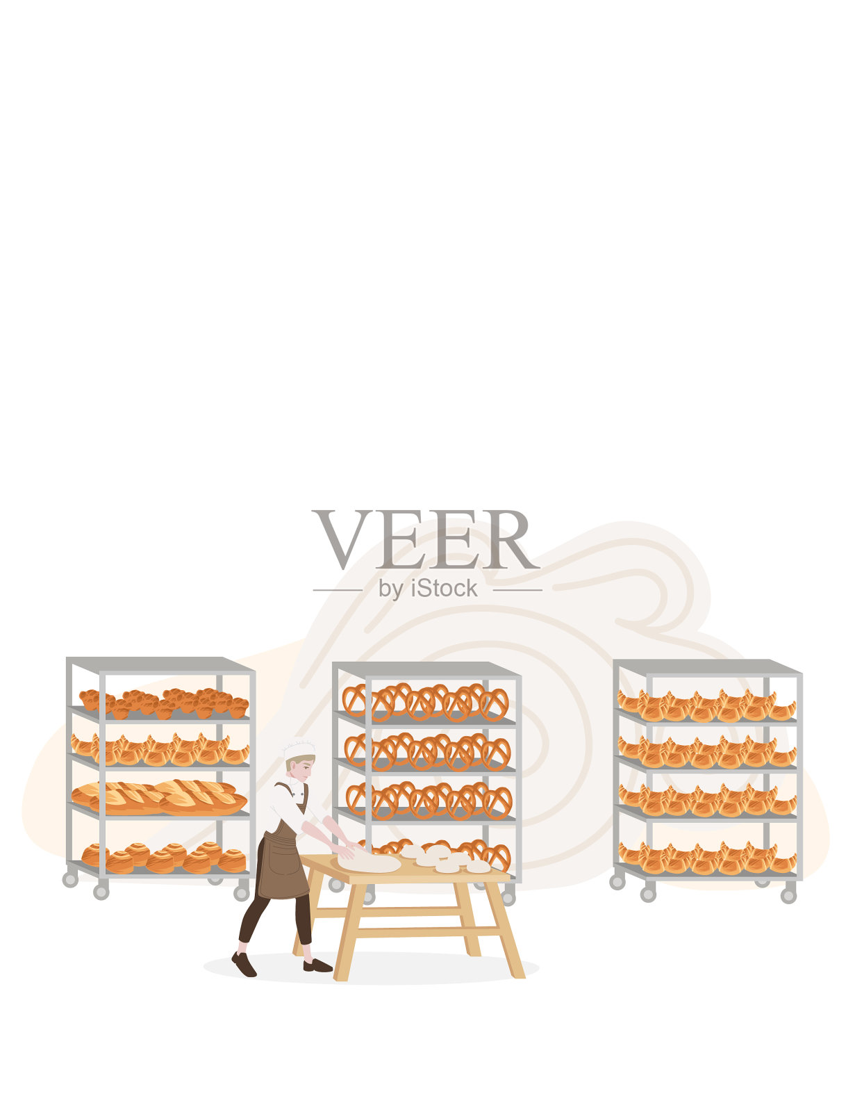 面包房制造商与面包托盘专业插画图片素材