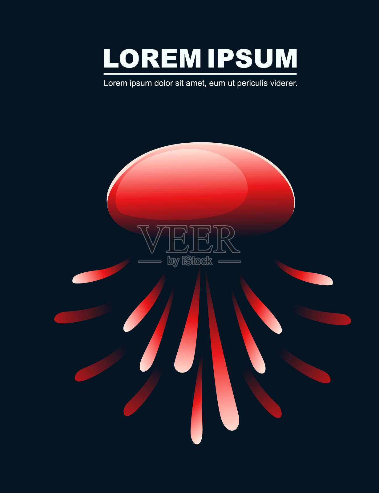 摘要红色海蜇具有霓虹风格的扁平色彩插画图片素材