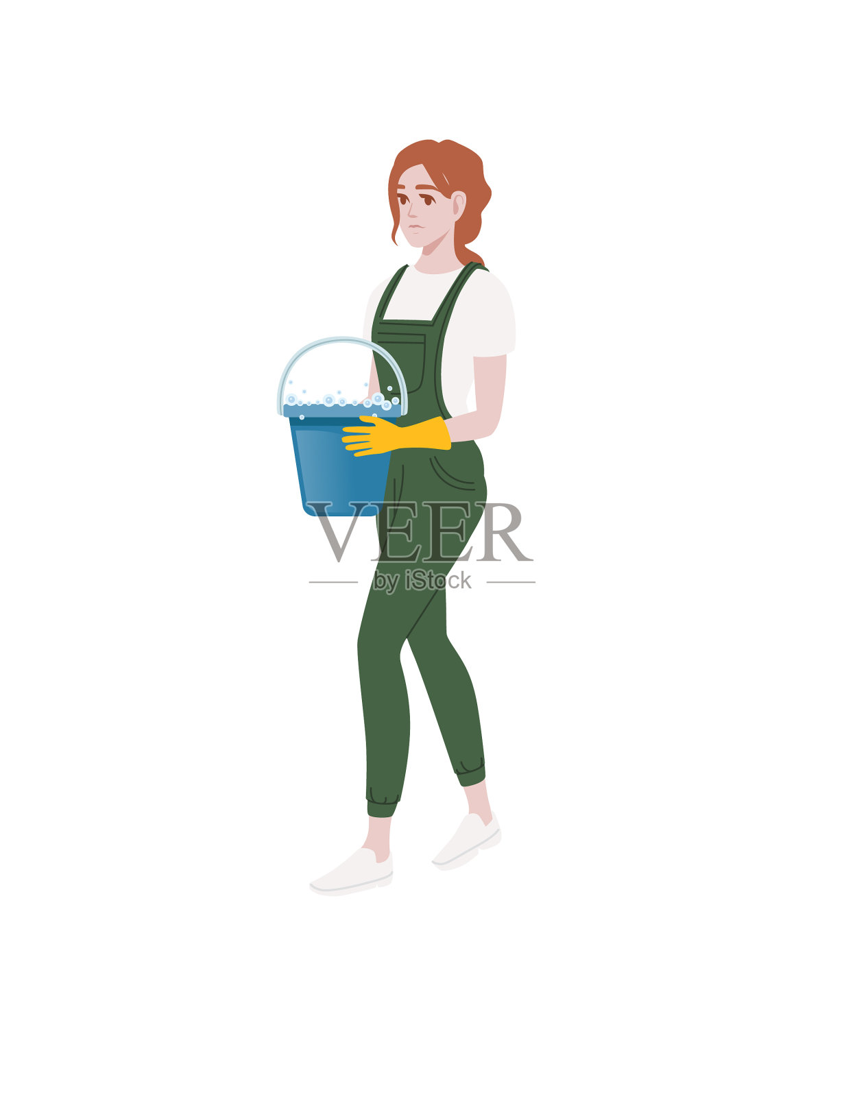 穿着绿色制服的职业清洁女工插画图片素材