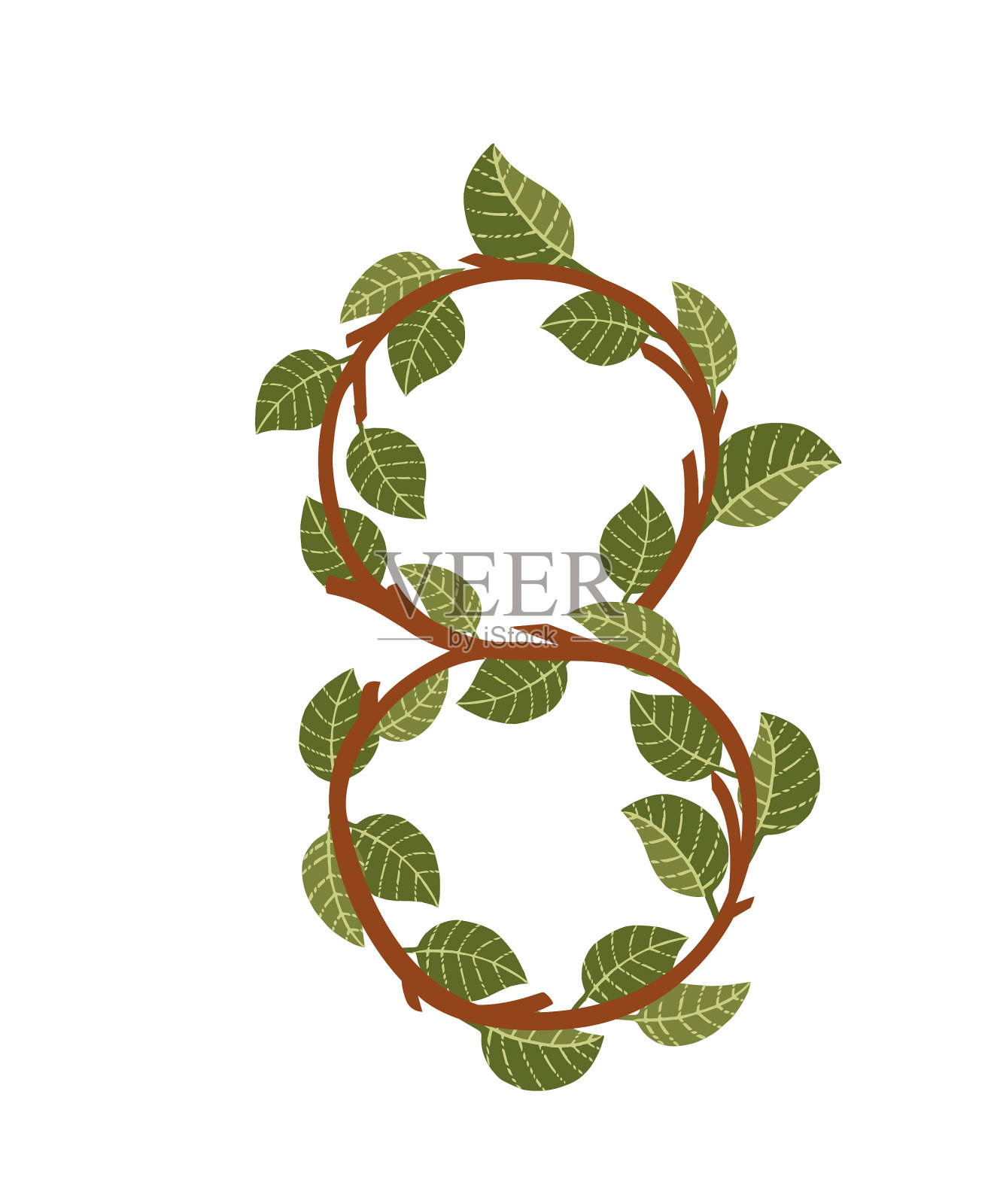 8号棕色的树枝和绿色的叶子插画图片素材