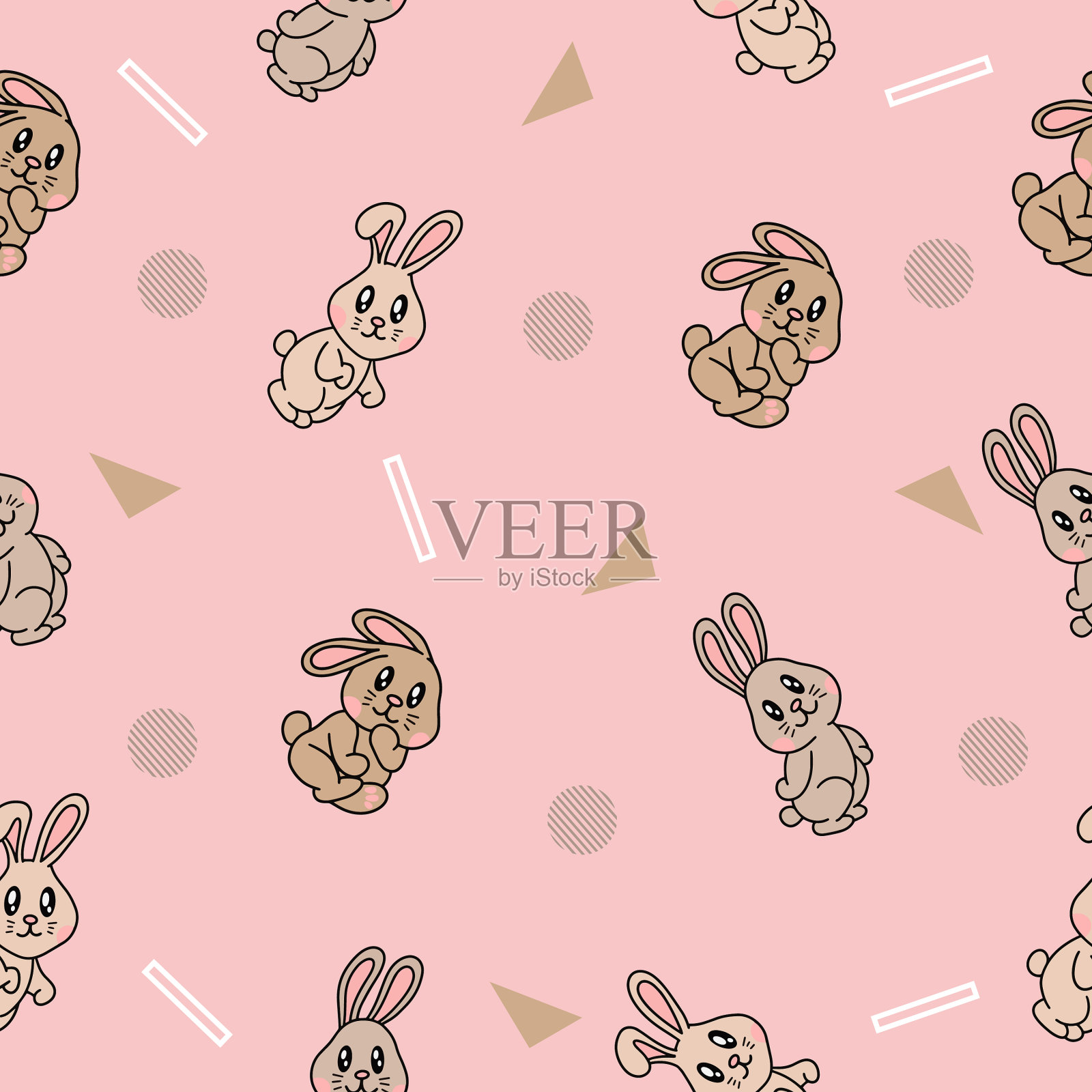 可爱多彩兔动物无缝图案插画图片素材