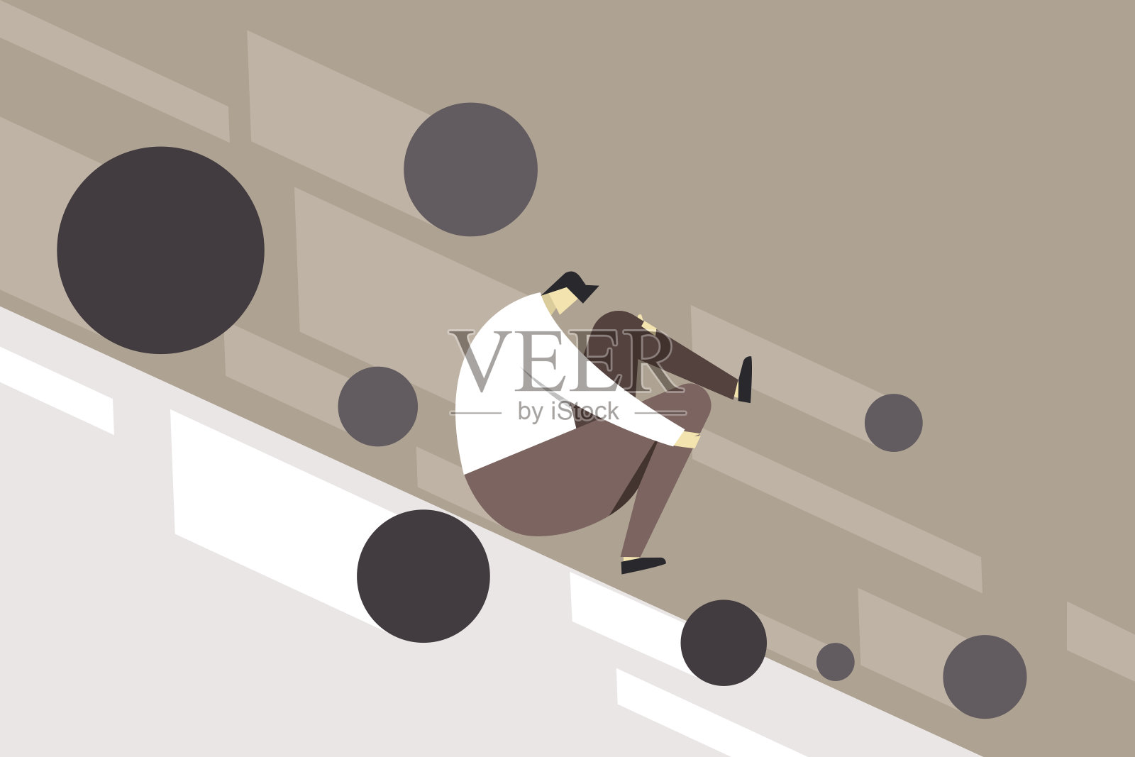 一个人和落下的金属球一起向下移动的插图插画图片素材