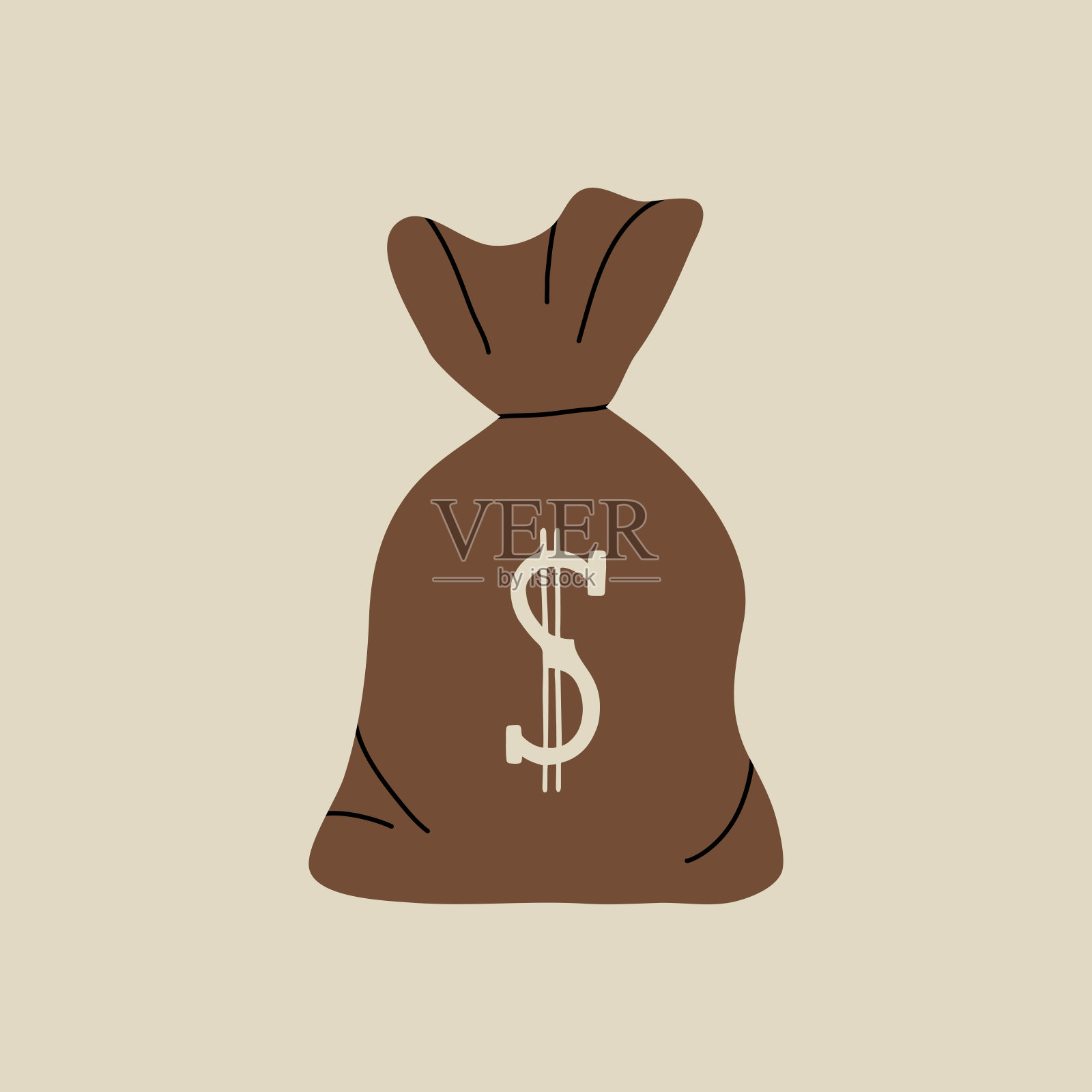 狂野西部元素在现代风格的平，线条风格。手绘矢量插图老西部牛仔钱袋，预算，基金，投资利润，收入或价值，卡通设计。插画图片素材