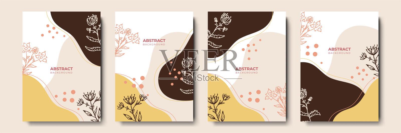 矢量设计模板在简单的现代风格的副本空间的文本，鲜花和树叶-婚礼邀请背景和框架，社交媒体故事壁纸，豪华文具设计模板素材