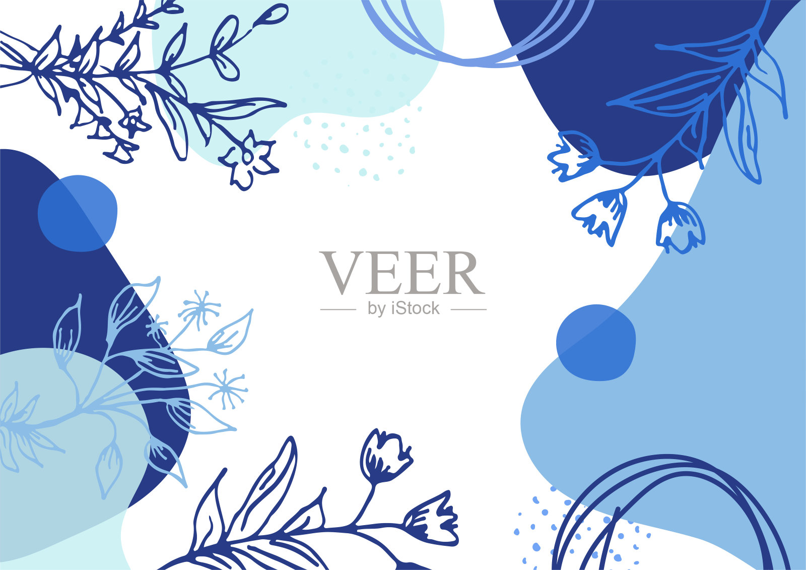 手绘最小的花卉抽象背景花，叶子，几何形式，液体，斑点，和图案。墙面装饰的时尚海报设计插画图片素材