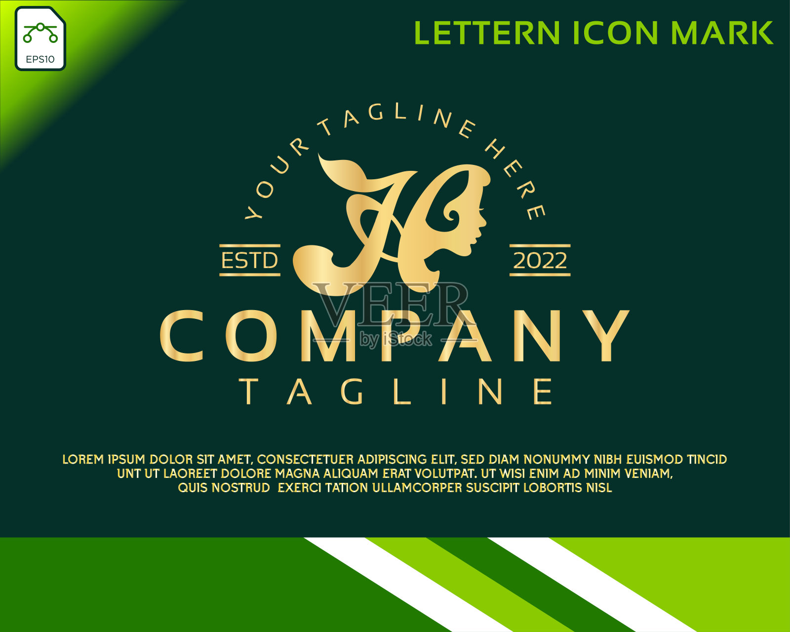 创意美女脸配字母H豪华美女脸logo插画图片素材