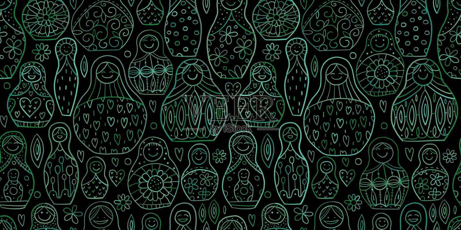 无缝图案与俄罗斯套娃插画图片素材