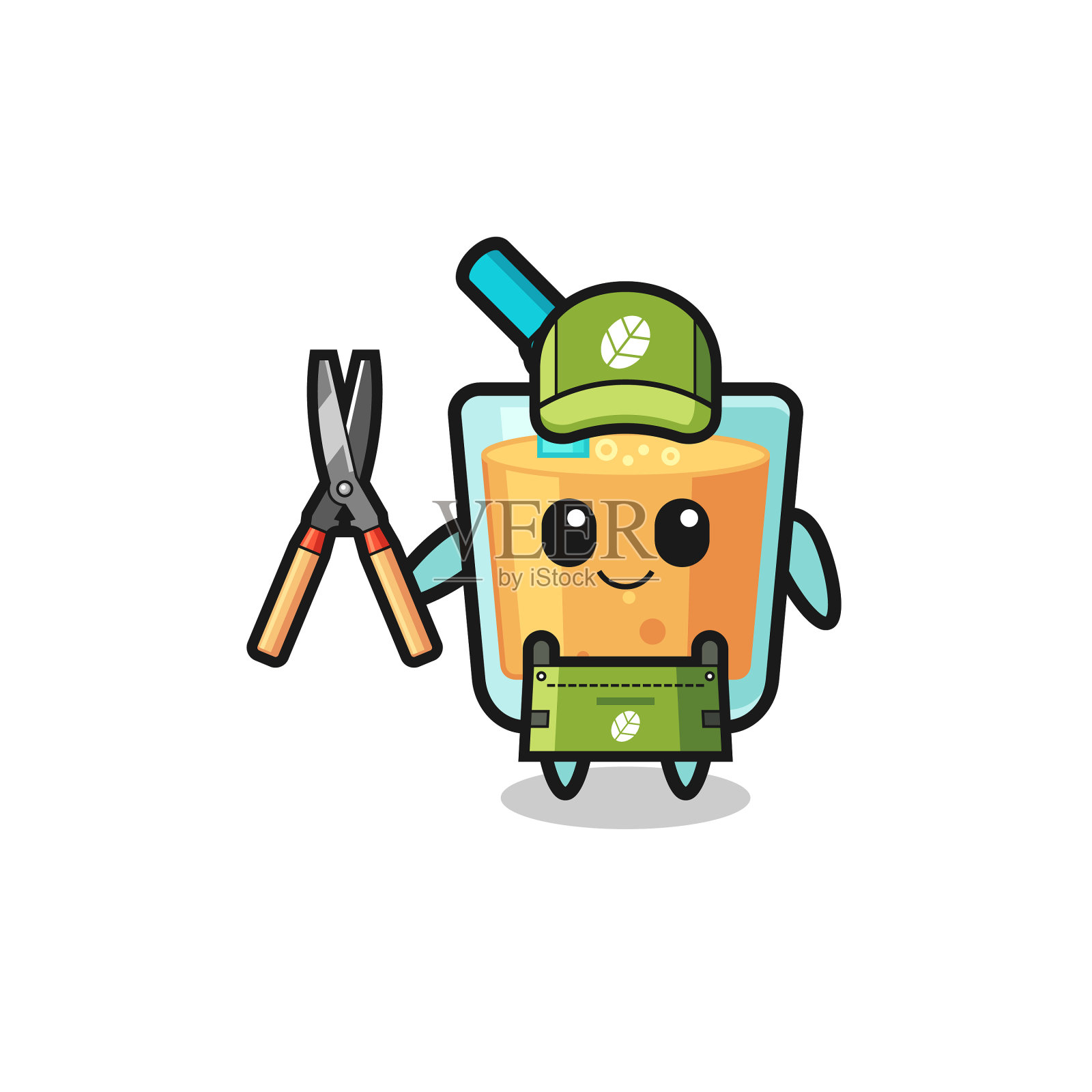 可爱的橙汁作为园丁的吉祥物设计元素图片